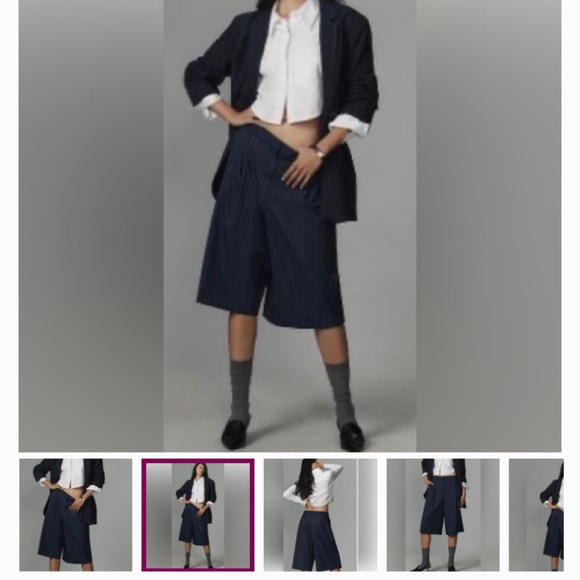 Anthropologie Pants - New Anthropologie Navy Blue Wide Leg Culottes or Bermuda shorts cropped pants